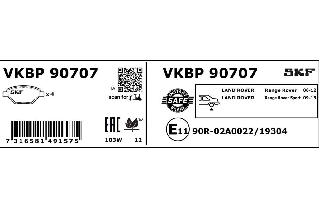 Jogo de 4 pastilhas de travão SKF ref. VKBP 90707